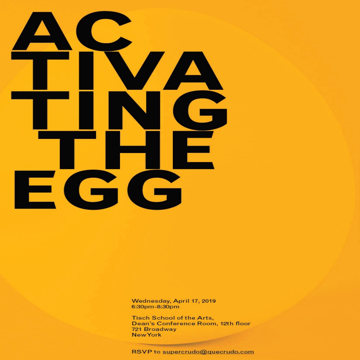 Orange event flyer with black text and light orange egg shape